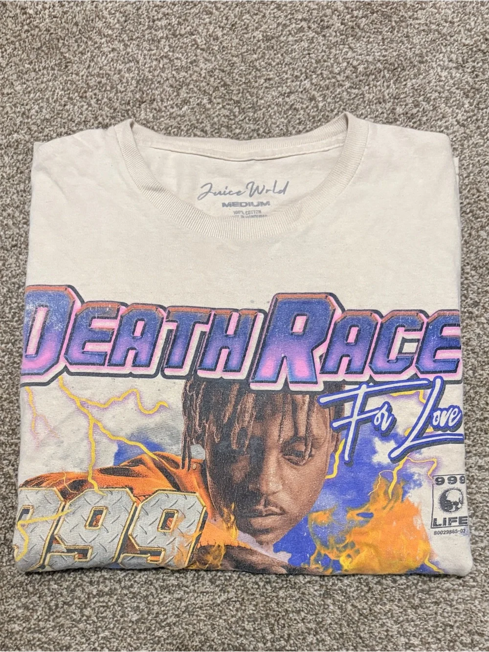 Juice WRLD 'Death Race For Love' Graphic Tee - Cream with Purple & Orange Print
